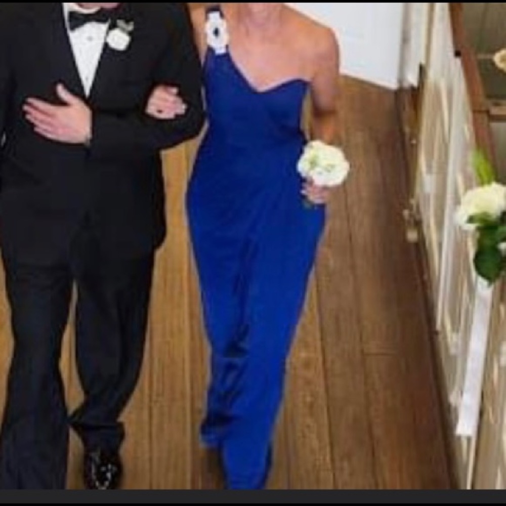 XSCAPE formal dress sapphire blue one shoulder wedding prom size 2
